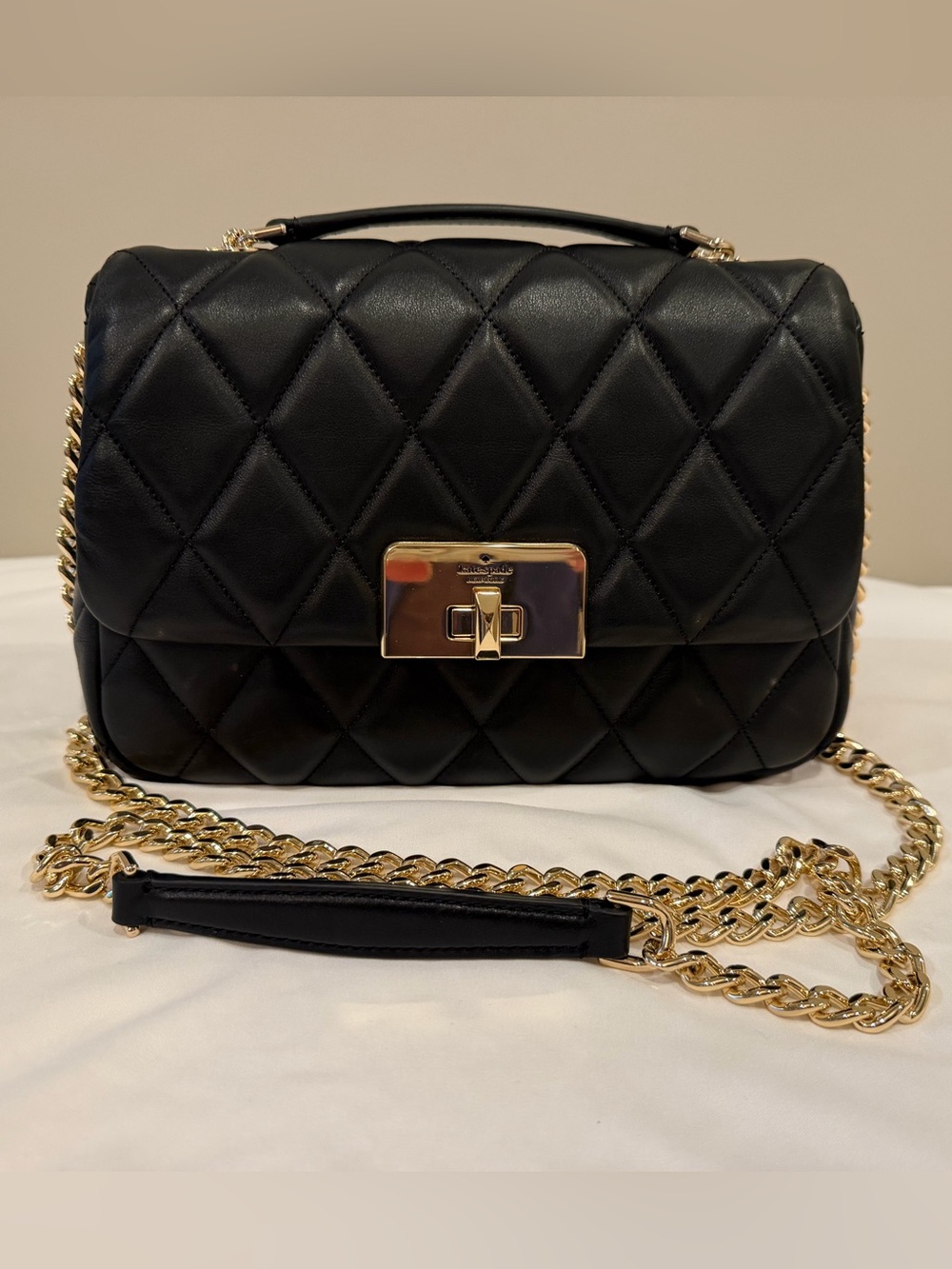 Kate Spade Black Quilted Shoulder Bag with Convertible Gold Chain